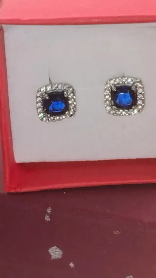 Pendientes Plata Zafiro Azul Cuadrados