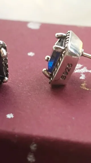 Pendientes Plata Zafiro Azul Cuadrados