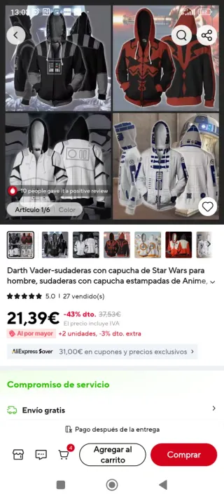 Sudadera Darth Vader 5XL Cremallera