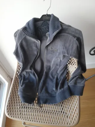 Sudadera terciopelo cremallera gris