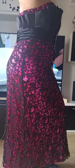 Vestido fiesta Bronda encaje negro y fucsia 40 .42
