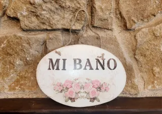 Cartel Mi Baño Decorativo Flores Rosas