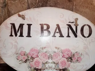 Cartel Mi Baño Decorativo Flores Rosas