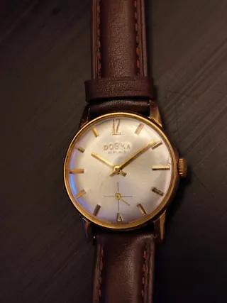 Reloj Dogma Suizo 1950s Oro Piel Marrón