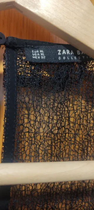 Blusa Zara Encaje Plisada Negra Talla XL 44