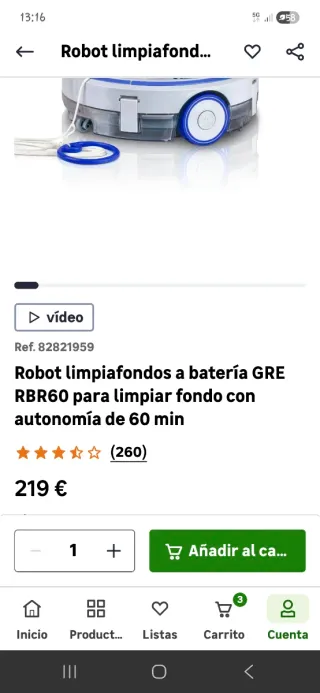 Robot Limpiafondos Gre WERUNNER Batería