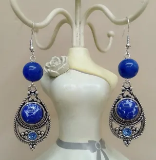 Orecchini S925 calcedonio howlite Royal Blue