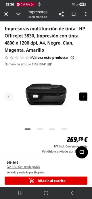 Impresora HP OfficeJet 3830 Multifunción