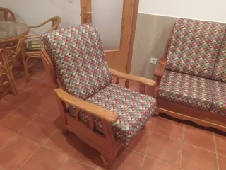 Precioso Conjunto Sofá Rústico Madera y Tela