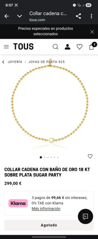 Collar Tous bolitas baño oro 18kt