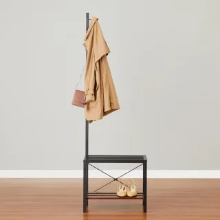 Perchero y zapatero metálico y de madera