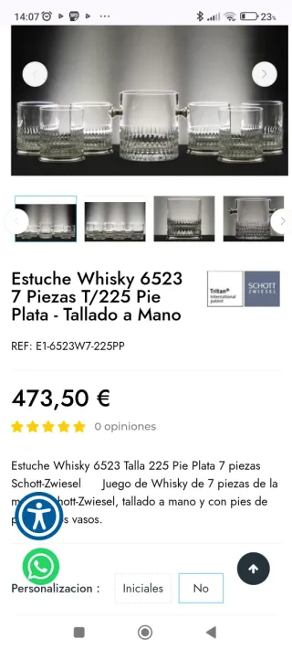 6 Vasos de Whisky de Cristal y plata