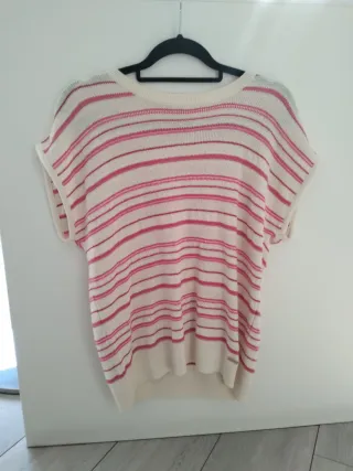 Chaleco de punto rayas rosa y blanco