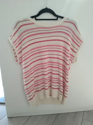 Chaleco de punto rayas rosa y blanco