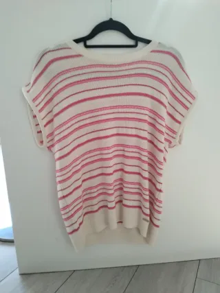 Chaleco de punto rayas rosa y blanco