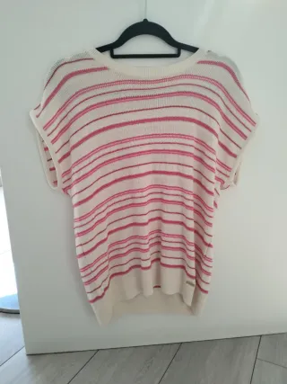 Chaleco de punto rayas rosa y blanco