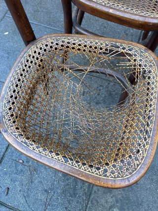 2 Sillas Cocina Vintage Madera y Rattan