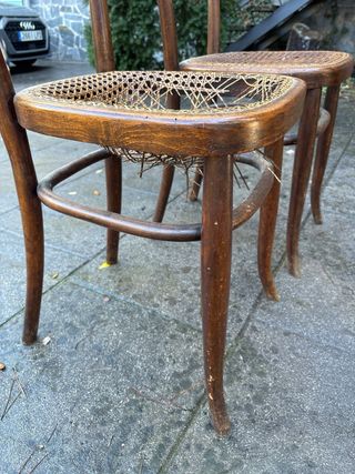 2 Sillas Cocina Vintage Madera y Rattan