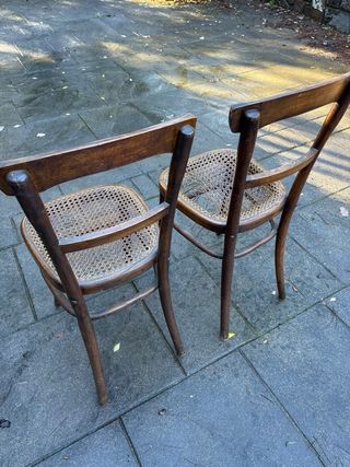 2 Sillas Cocina Vintage Madera y Rattan