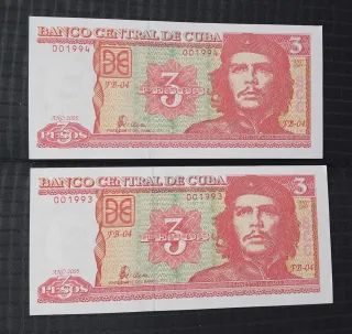 Billetes 3 Pesos Cuba 2005 (2 unidades)