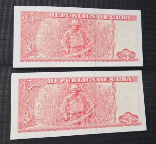 Billetes 3 Pesos Cuba 2005 (2 unidades)