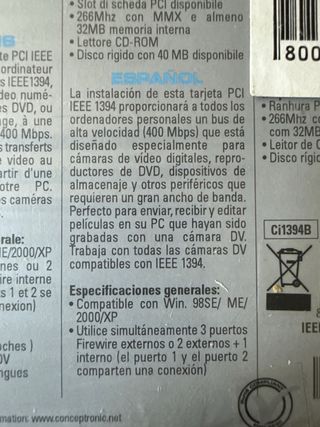 Tarjeta PCI Firewire 400 Conceptronic