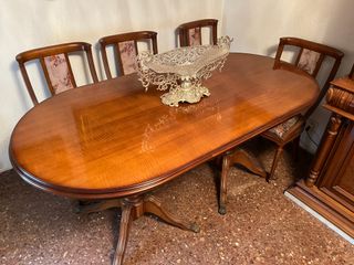 Mesa Comedor Ovalada + 6 Sillas Tapizadas