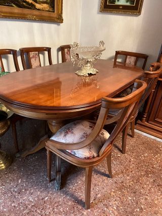 Mesa Comedor Ovalada + 6 Sillas Tapizadas