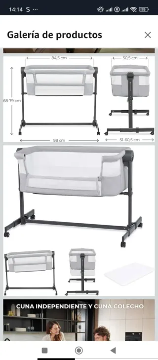 Cuna colecho bebé Kinderkraft Neste Up 2 + colchón