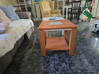 Mesa auxiliar madera y cristal