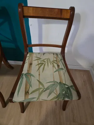 Conjunto 3 sillas madera y tela