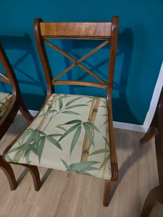 Conjunto 3 sillas madera y tela