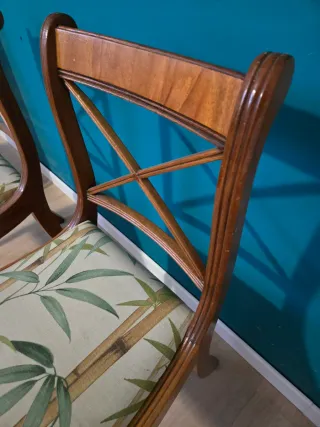 Conjunto 3 sillas madera y tela