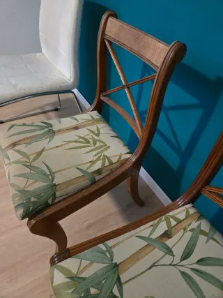 Conjunto 3 sillas madera y tela