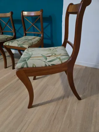 Conjunto 3 sillas madera y tela