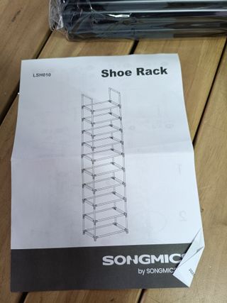 SONGMICS Zapatero, Organizador Zapatos, 10 Baldas, Zapatero Abierto Estrecho, 28 x 45 x 173 cm, Marco de Metal, Estantes de Tela no Tejida, para Pasillo, Dormitorio, Negro LSH010B02