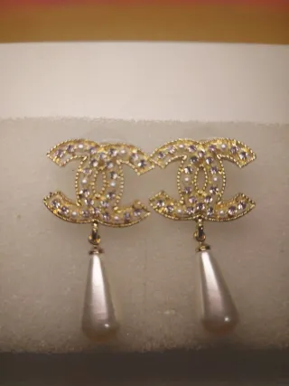 Pendientes fiesta   Perlas y Brillantes Dorados