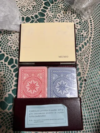 Porta carte da gioco memo e penna in argento