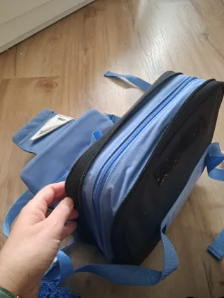 Trona viaje portátil azul plegable de tela lavable