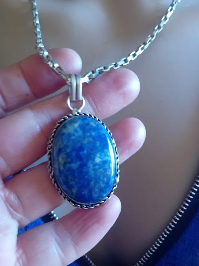 Collana acciaio e argento con lapislazzuli