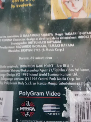 Cassetta VHS Dominion Tank Police - Manga Raro