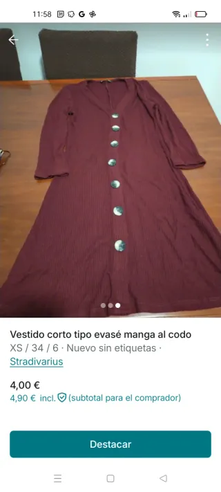 Vestido Stradivarius botones manga corta burdeos