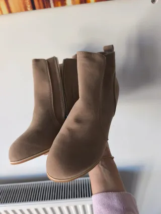 Botines de tacón piel beige/marrón