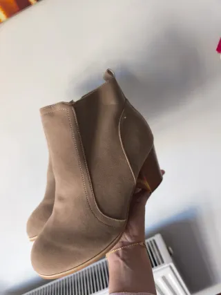Botines de tacón piel beige/marrón