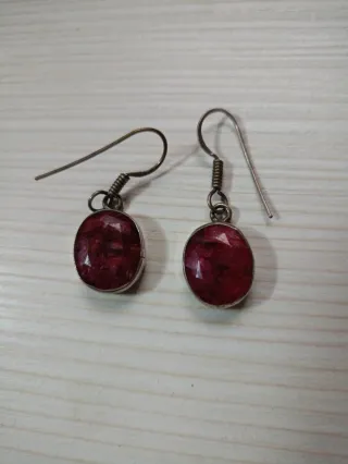Pendientes Antiguos Rubí Facetado Plata