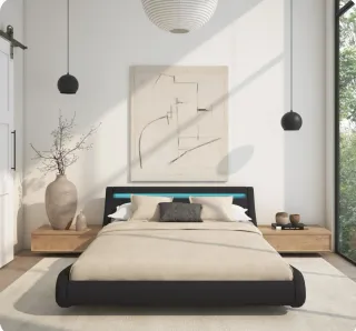 Canapé de polipiel negra con led 150x190