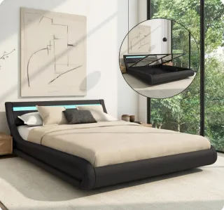 Canapé de polipiel negra con led 150x190