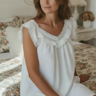 Vestido o camisón vintage  con encaje y algodon