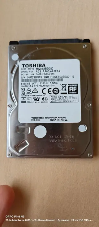 Disco Toshiba 500GB 2.5 SATA II mK5065 5400 RPM