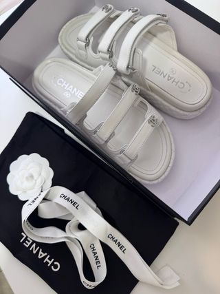 Sandalias Chanel Piel Blancas Talla 37 Nuevas